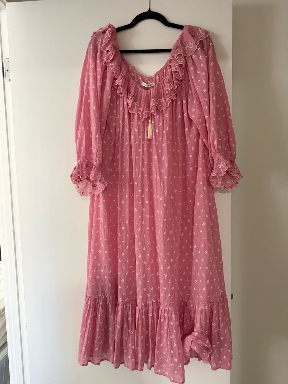 Pink Girls' Ruffle Neck Cotton Dress